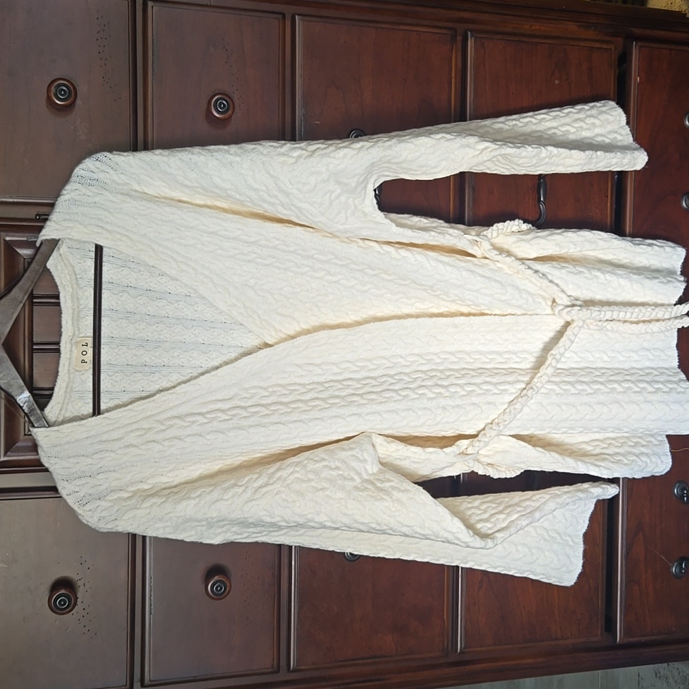 NWOT, POL, Cream SOFT Cable Knit Cardigan with Belt, Sz. L - Picture 9 of 10